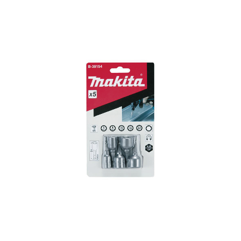JUEGO DE GUIAS MAGNETICAS AUTOPERFORANTES X 5 PZAS (6 8 10 12 13 MM) MAKITA B-39176