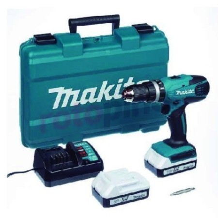 TALADRO PERCUTOR INAL. 1/2" 18V. 1.3 AH. 0-400/0-1400 RPM 1.7 KG. 42/24 NM. HP457DWE + SET DE 36 PCS