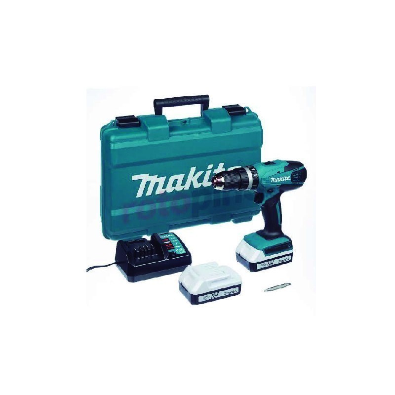 TALADRO PERCUTOR INAL. 1/2" 18V. 1.3 AH. 0-400/0-1400 RPM 1.7 KG. 42/24 NM. HP457DWE + SET DE 36 PCS