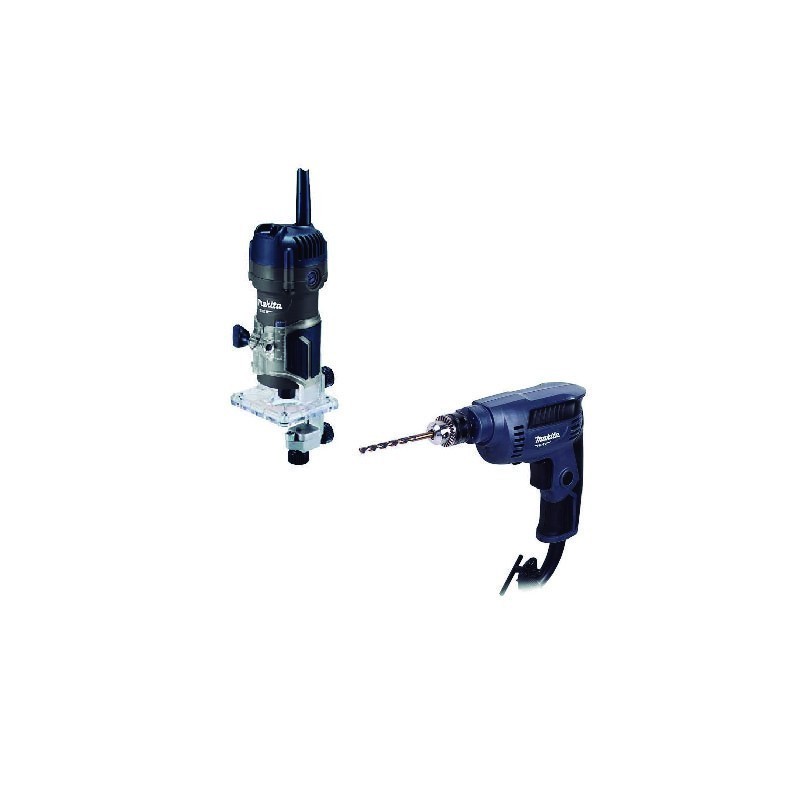 RECORTADORA 1/4" 530W 35000 RPM M3700G + TALADRO ROTACION 3/8" 450W M6002G MAKITA